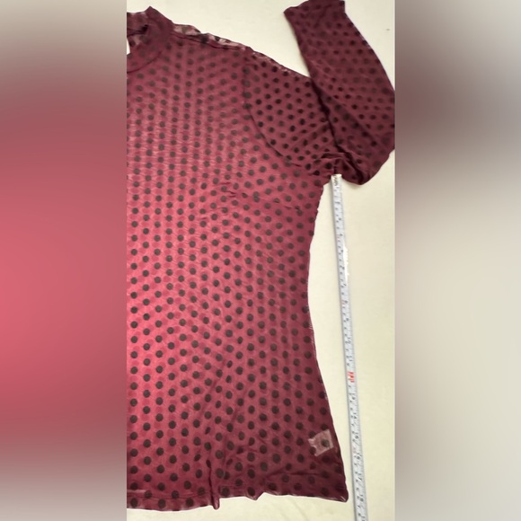 Lane Bryant Sheer Mock-Neck Mesh Purple with Black Polka Dots Long Sleeve Top - Picture 8 of 9